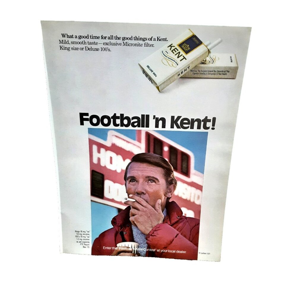 1971 Kent Cigarettes Football n Kent Ad Vintage NFL Program Print